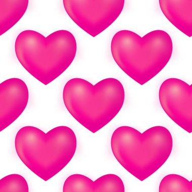 Beyaz arka planda Pembe 3D Ağ kalpleri. Kusursuz desen. Vektör illüstrasyonu.