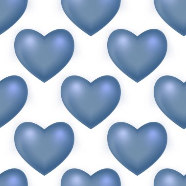Mavi 3d örgü kalpler. Beyaz arkaplanda vektörsüz desen var. Vektör illüstrasyonu