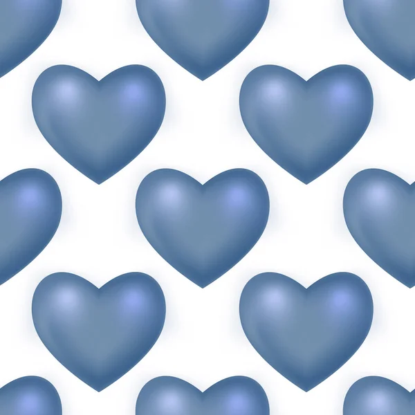 Blaue 3D-Mesh-Herzen. Vektor nahtlose Muster auf dem weißen Hintergrund. Vektorillustration — Stockvektor