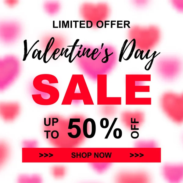 Poster Valentines Day Sale. Background with 3d Mesh hearts. Up to 50 off. Limited Offer.Vector Illustration. — Stock Vector