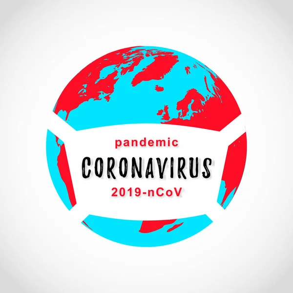 2019-A-CoV. Koronavirüs salgını haritası. Dünya gezegeni tıbbi bir maskeyle. - Evet. Vektör illüstrasyonu.