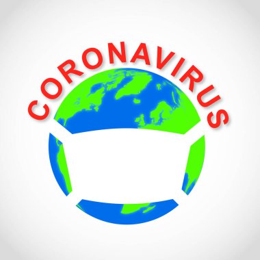 Covid-19. Koronavirüs salgını haritası. Dünya gezegeni tıbbi bir maskeyle. Dünya haritası çizimi. Vektör illüstrasyonu