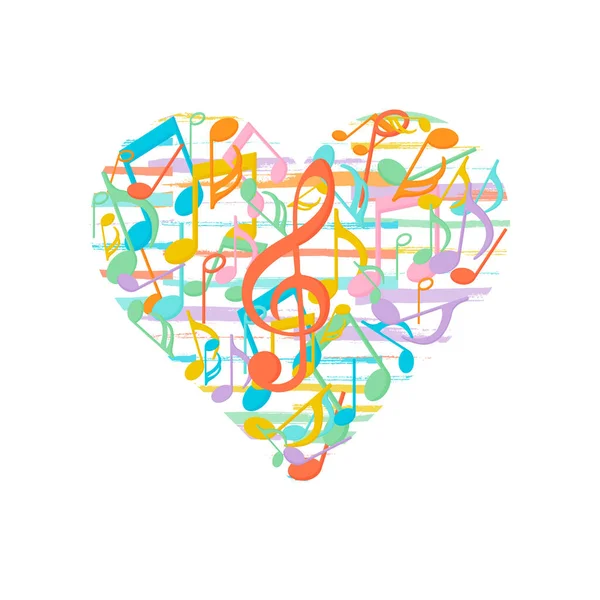 Notas musicales en forma de corazón. Elemento decorativo de diseño. Ilustración vectorial — Archivo Imágenes Vectoriales