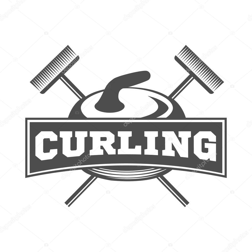 Curling game vintage badge. Winter sports. Retro logo design.