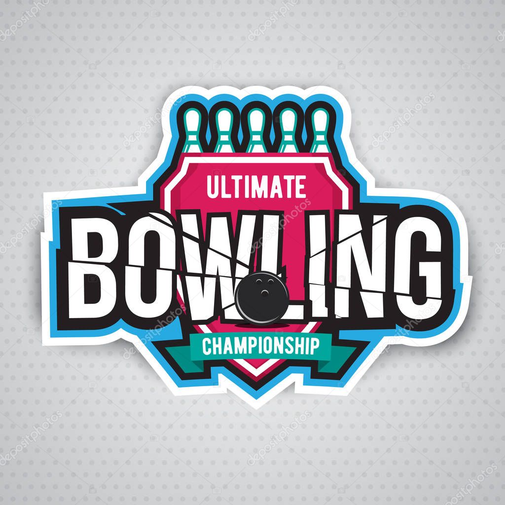 Colorful bowling logo design template on black background