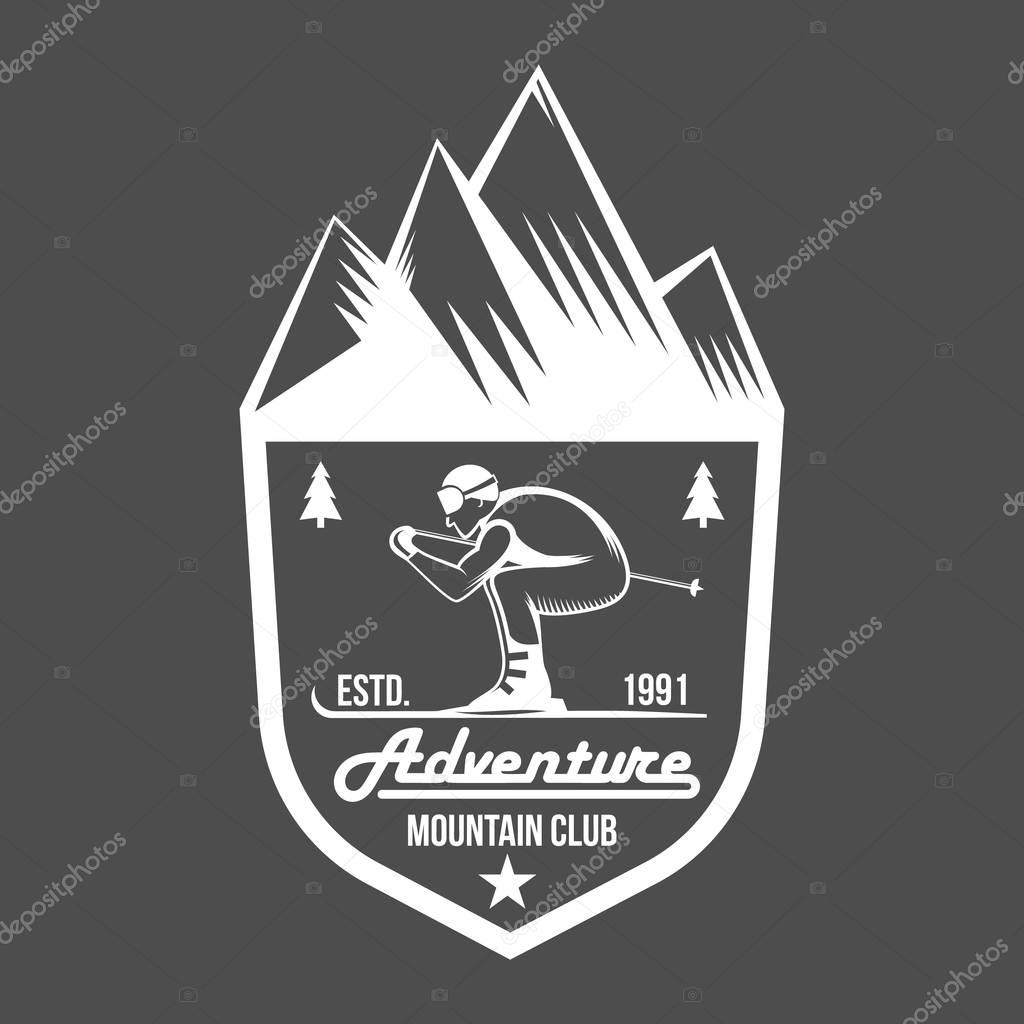 Vintage skiing logo design elements. Winter sports. Retro logo design. Vector illustration