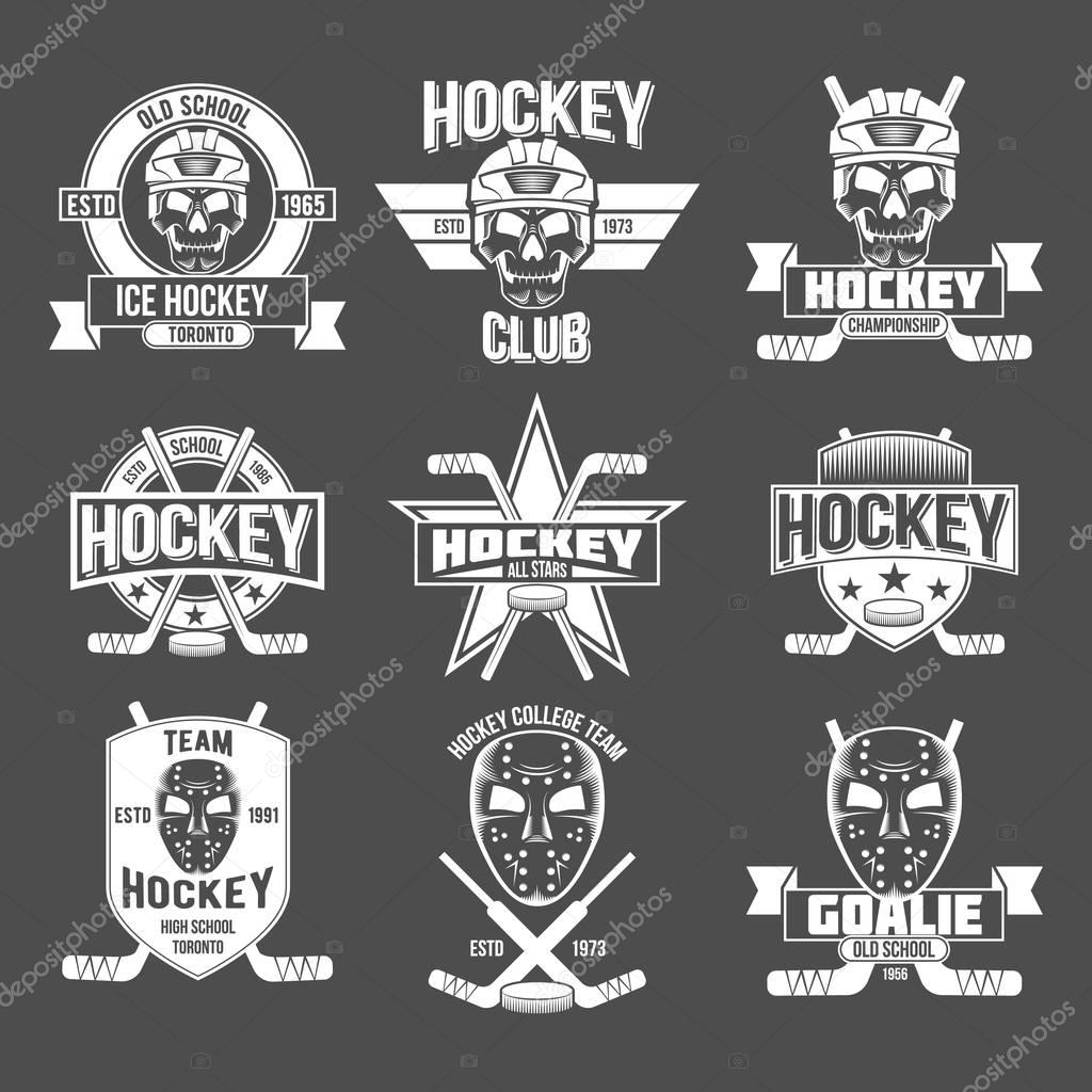 Set of Ice hockey labels and design elements. Vector illustration