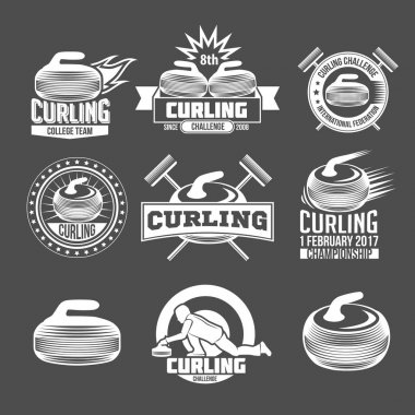 Curling oyun vintage rozetleri ayarla