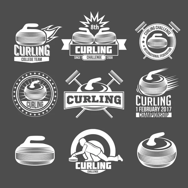 Curling gry odznaki vintage zestaw — Wektor stockowy