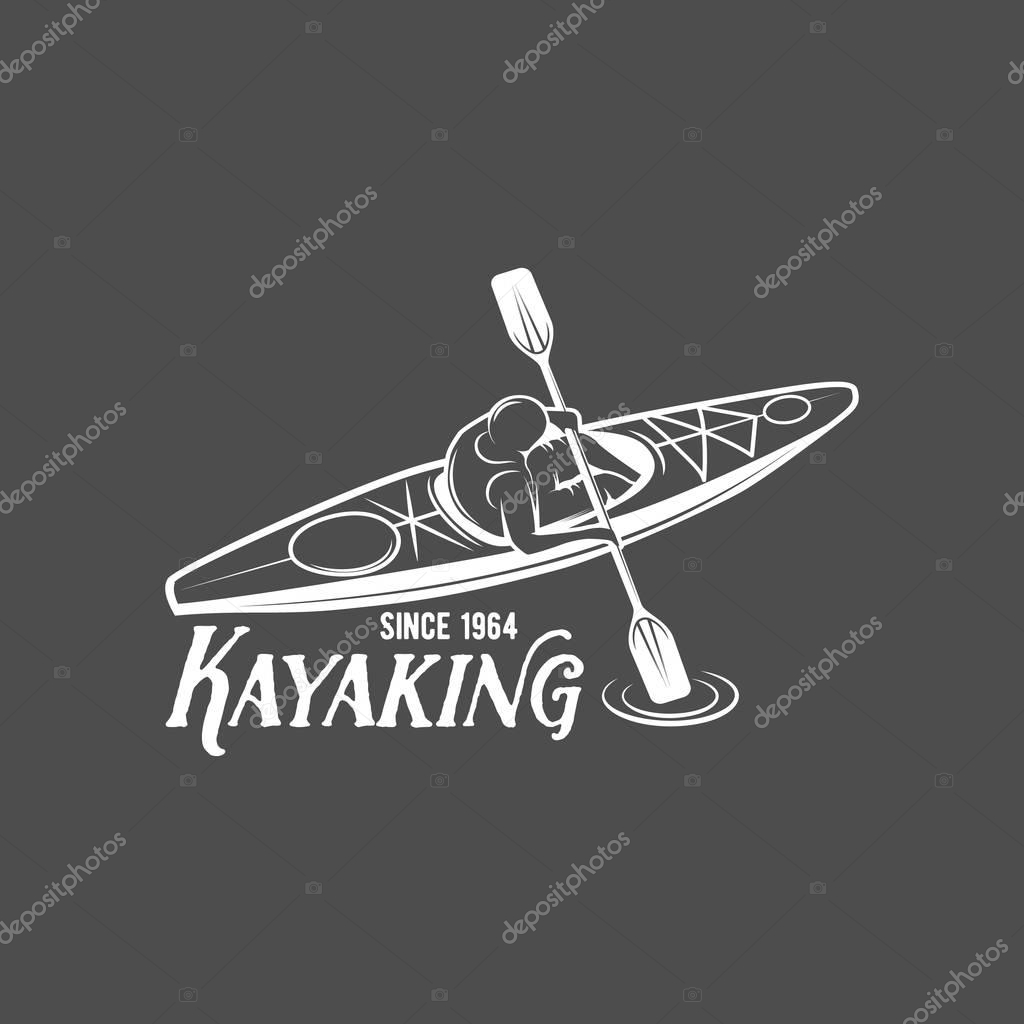Vintage rafting, kayaking, paddling, canoeing camp logo, label, badge. Kayak isolated vector. Kayak icon. Kayaker emblem. Kayaking logotype. Rafting icons. Rafting team design