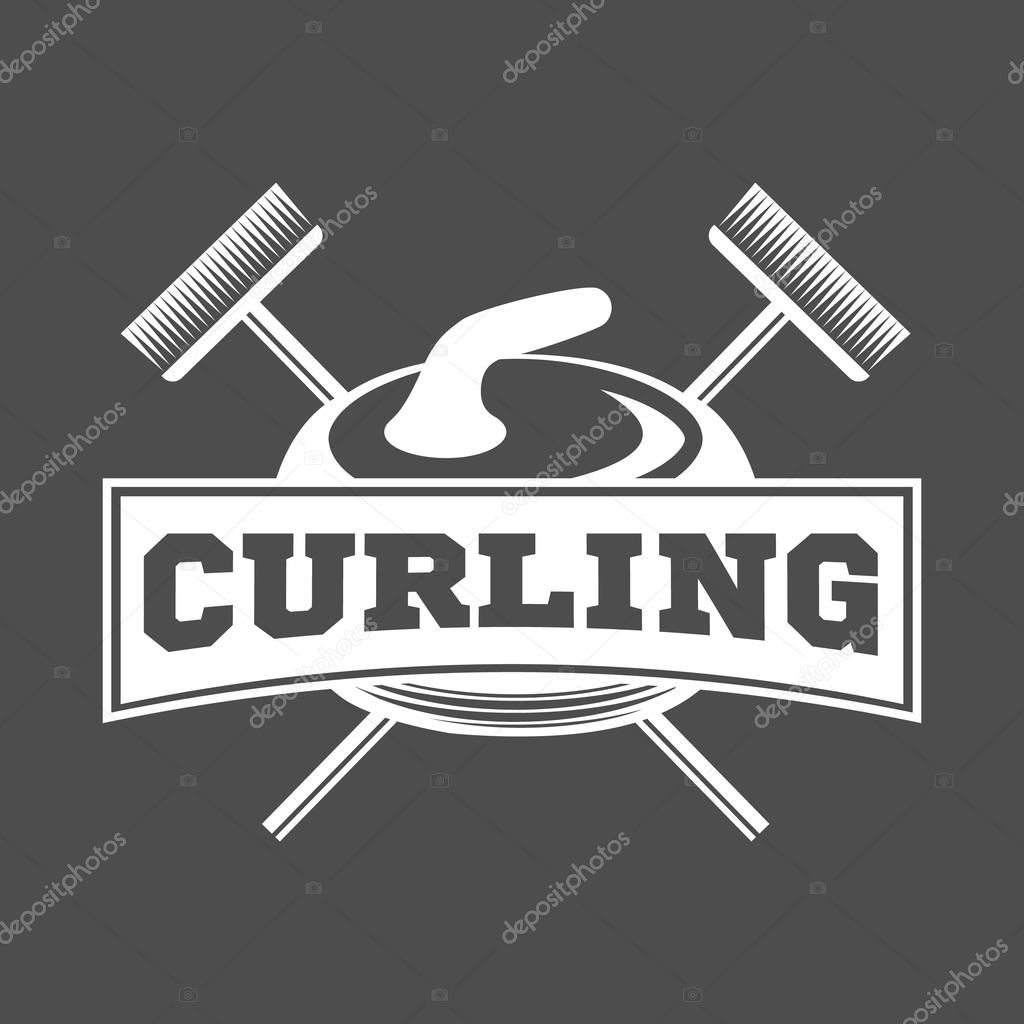 Curling game logo, emblem and design elements. Retro design of monochrome badge. Winter sports collection