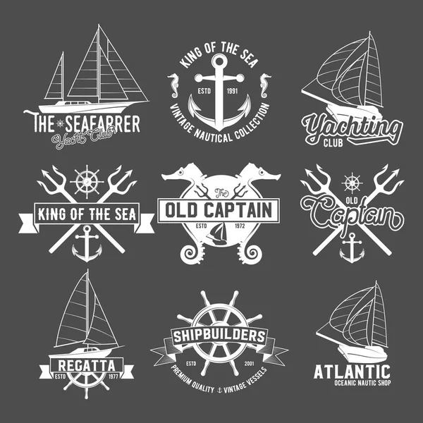游艇俱乐部的徽章标识和标签 — 图库矢量图片