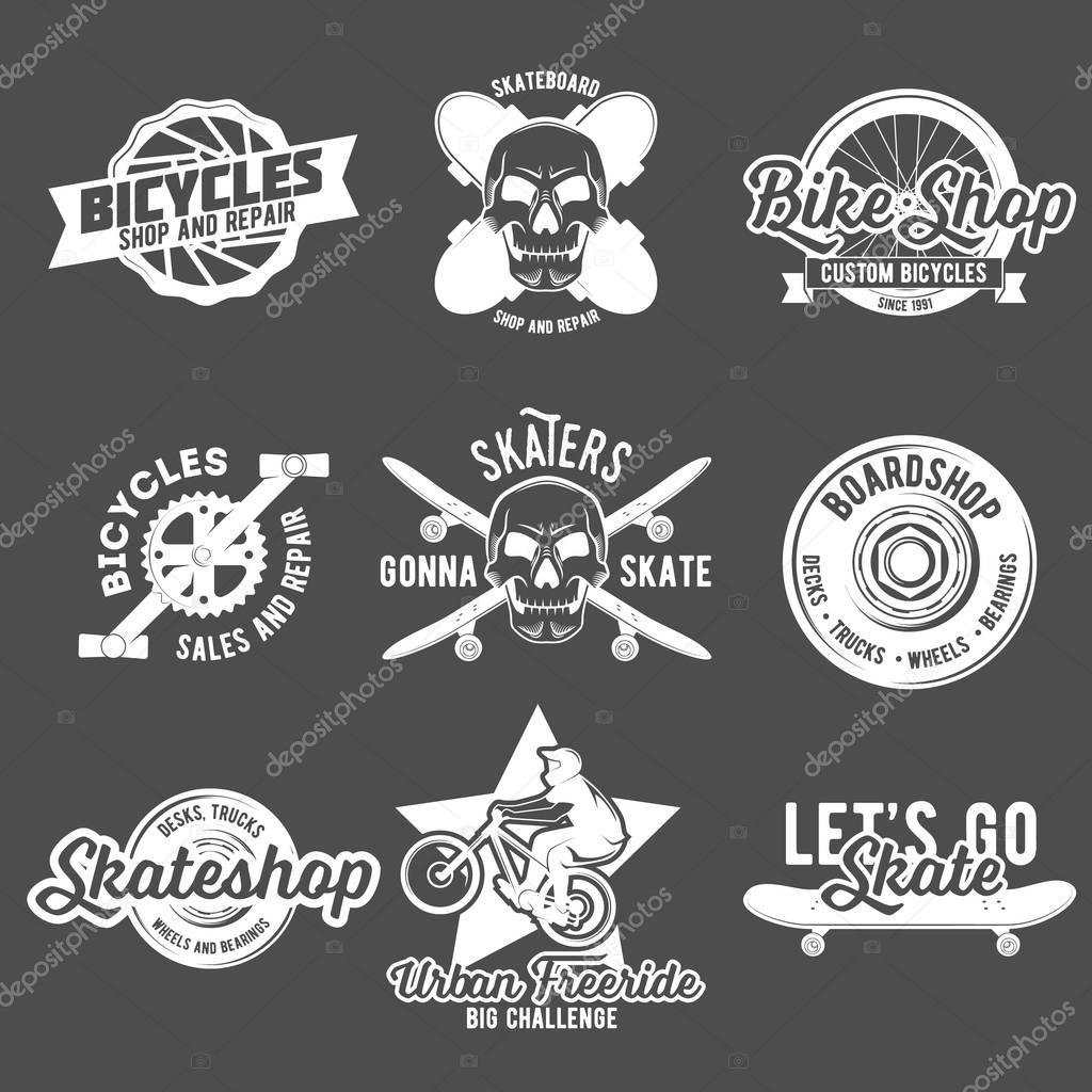 Set of vintage biking and skating logos, badges, design elements and labels.
