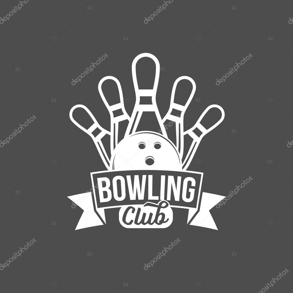 Bowling vector logotype, emblem and badge. Club gaming play, skittle and strike illustration. Template for club, tournament, champion, challenge.