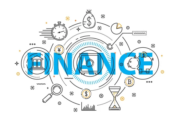 Financiación Palabras Bajo Iconos Línea Delgada Concepto Moderno Estilo Plano — Vector de stock