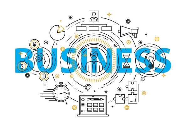 Negocios Palabras Bajo Iconos Línea Delgada Concepto Moderno Estilo Plano — Archivo Imágenes Vectoriales