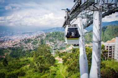 Gondola Ropeway city landscape. Medellin Colombia cable car clipart