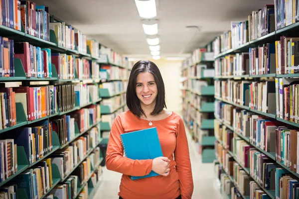Library Pretty Female Student Books Working High School Library — Stock Photo, Image