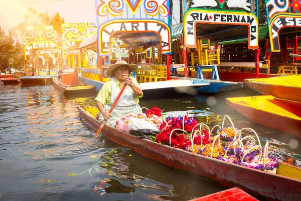 Coloridos barcos tradicionales mexicanos trayectineras — Foto de Stock