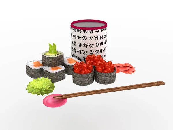 Sushi set with red fish with wasabi and ginger on a white background — Stock Photo, Image