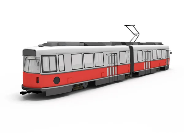 İzole kırmızı elektrikli tramvay
