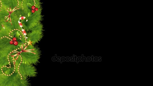 Decoraciones y luces navideñas con canal alfa y mate en blanco y negro — Vídeo de stock