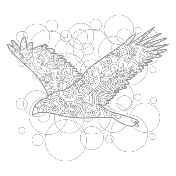 Fliegender Vogel Der Hand Gezeichnet Doodle Tier Paisley Erwachsene Stress — Stockvektor