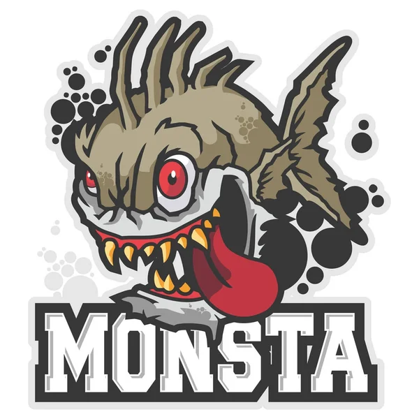 Çizgi Film Predator Canavar Balık Maskot Karakteri Spor Logo Vektör — Stok Vektör