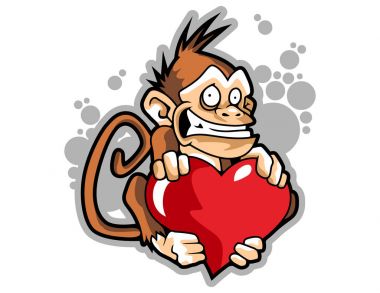 maymun çizgi film bir aşk işaret tutan. logo ve t-shirt gösterim amacıyla kullanabilirsiniz