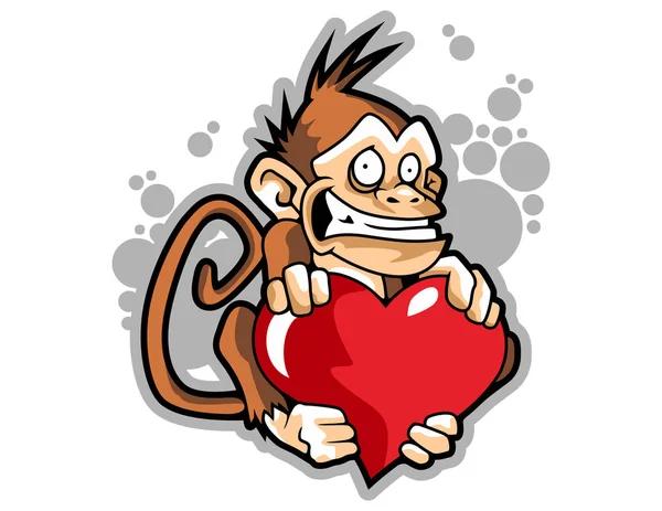 Monkey Tecknad Har Skylt Med Kärlek Kan Använda Logotypen Och — Stock vektor