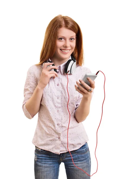 Sonriendo hermosa chica con auriculares —  Fotos de Stock