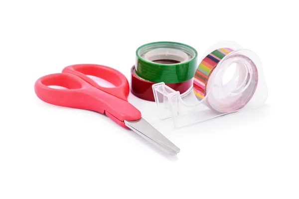 Colorful washi tapes and red scissors — Stock Photo, Image