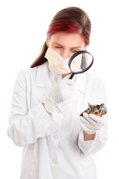 Young Female Veterinarian White Lab Coat Surgical Mask Latex Gloves — Stock Photo, Image