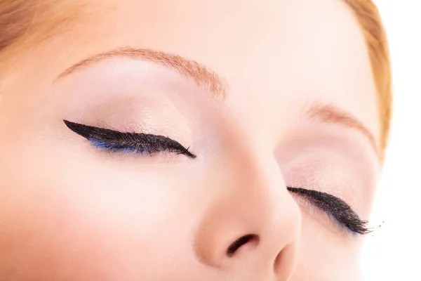 Close Beauty Shot Pretty Young Model Classic Eyeliner Black Blue — Stock Photo, Image