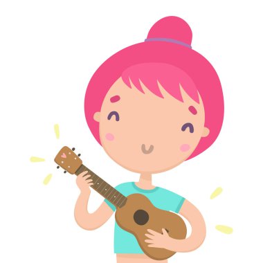 Komik kız iskambil gitar. Hawai gitar.