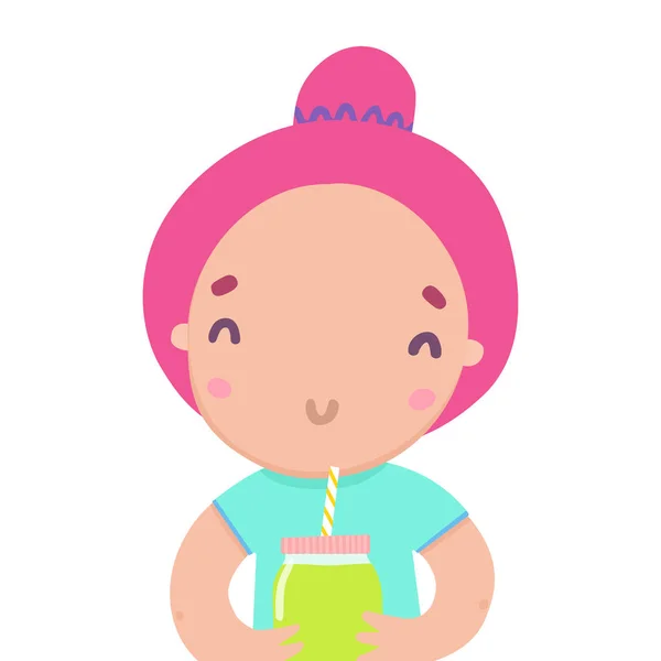 Cute funny girl with smoothie jar. — Stock Vector