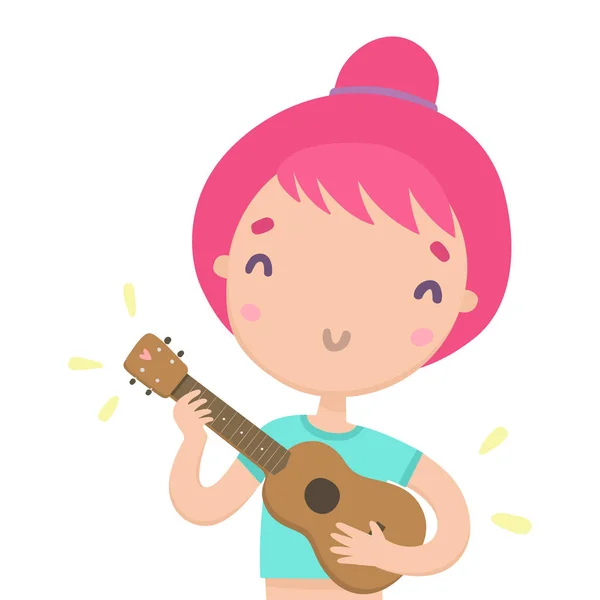 Vicces lány játszott ukulele. Hawaii gitár. — Stock Vector