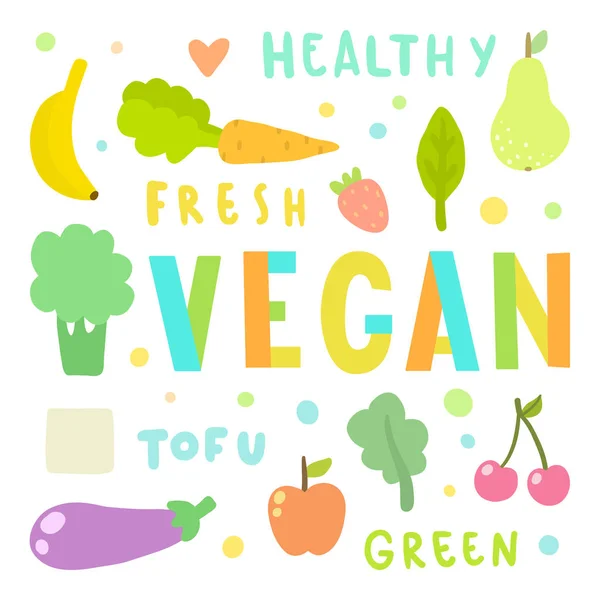 Ilustración vegana. Hortalizas y frutas — Vector de stock