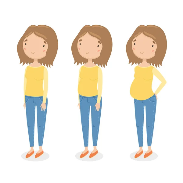 Drei verschiedene Stadien der Schwangerschaft. — Stockvektor