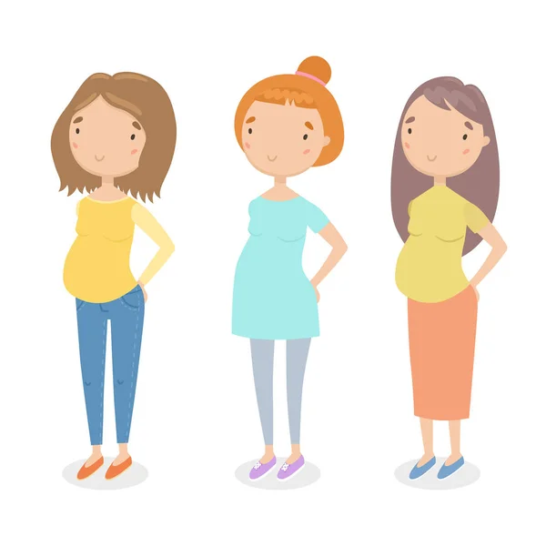 Three different pregnant girls. — Stock Vector