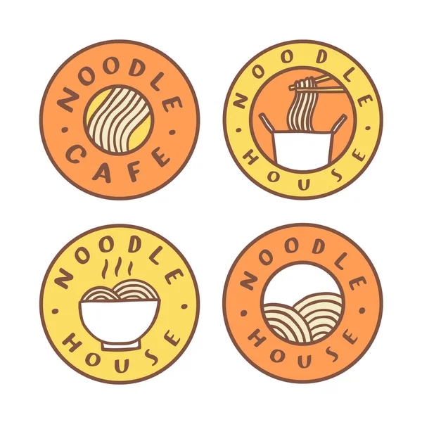 Set di distintivi alimentari. Caffè Noodle, tagliatelle . — Vettoriale Stock
