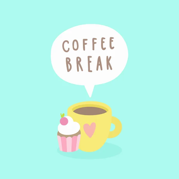 Koffiepauze. Cup en cupcake. — Stockvector