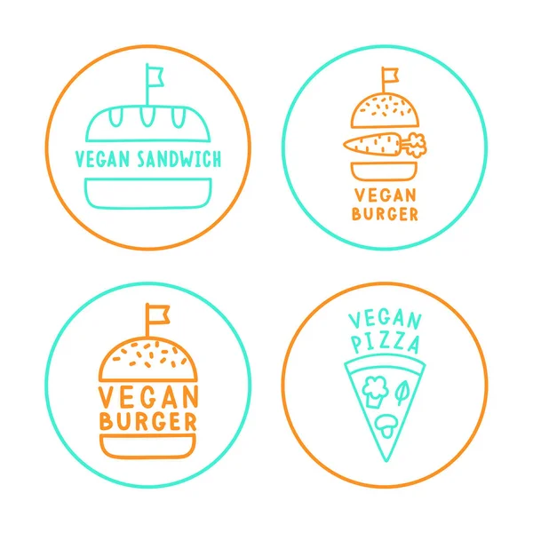 Conjunto de insignias veganas lineales . — Vector de stock