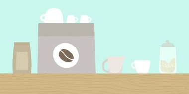 Kahve makinesi, su bardağı olan Cafe ahşap sayaç.