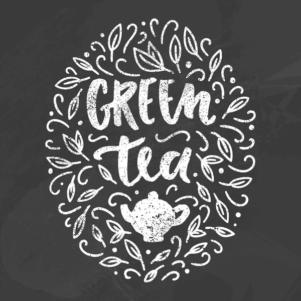 Yeşil çay tebeşir sanat tahtaya. — Stok Vektör