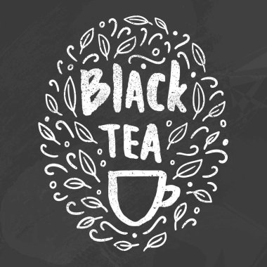 Siyah çay doodles. Tahtaya tebeşir sanat.