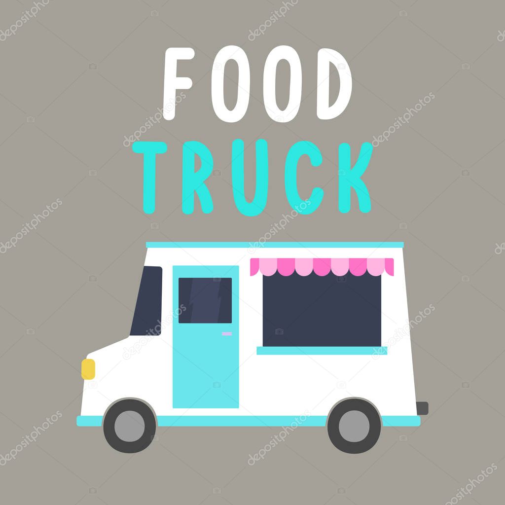 Food truck illustration. Vector hand drawn cartoon style