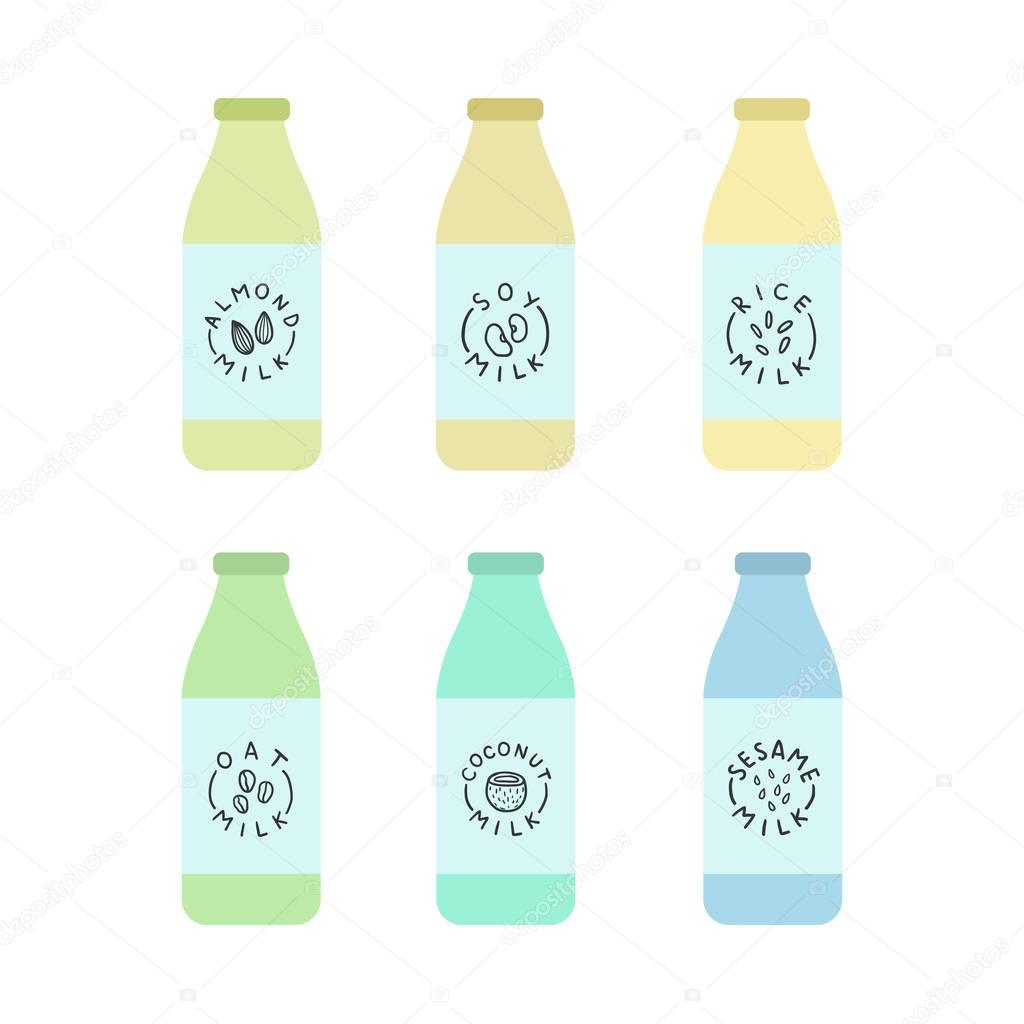 Bottles with plant based milk. .