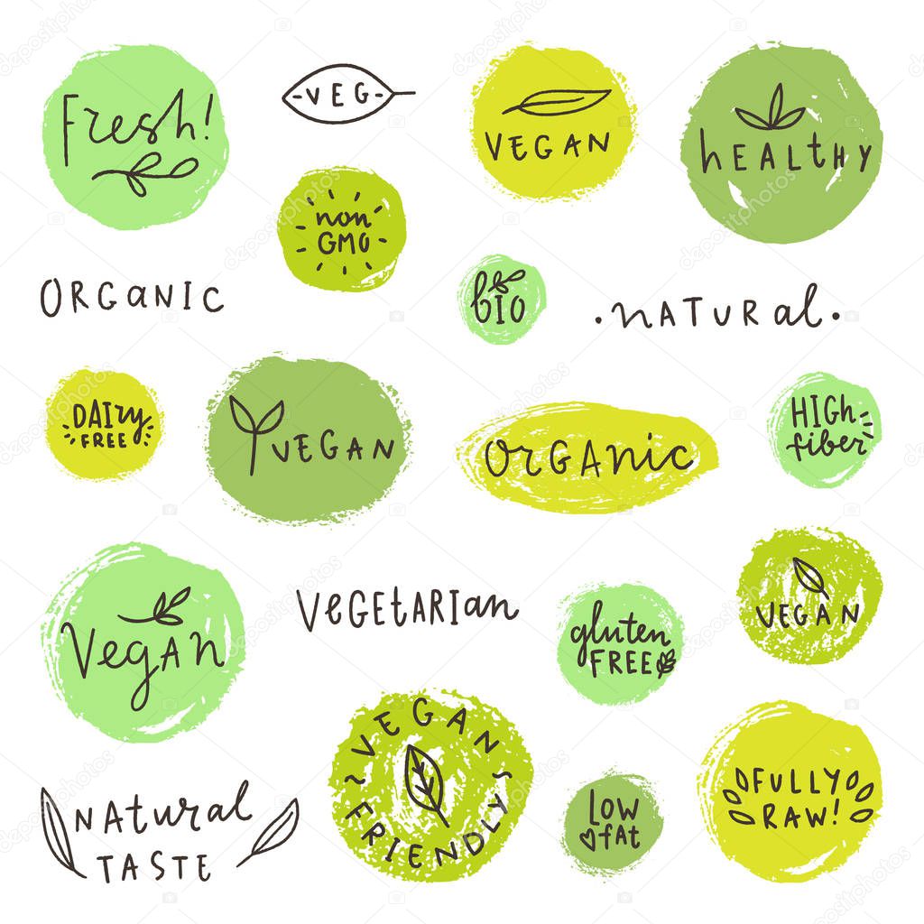 Big set of food badges. Can be used for packaging design. Vector hand drawn labels.