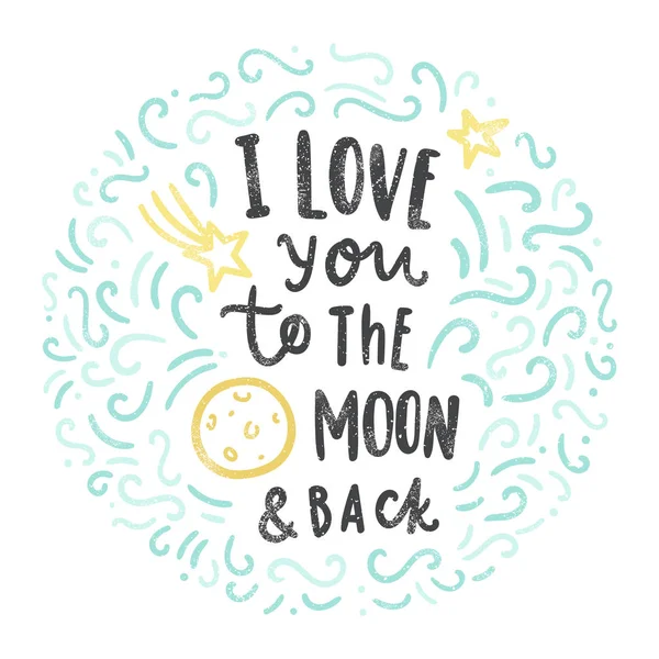 Te amo a la luna y de vuelta. — Vector de stock